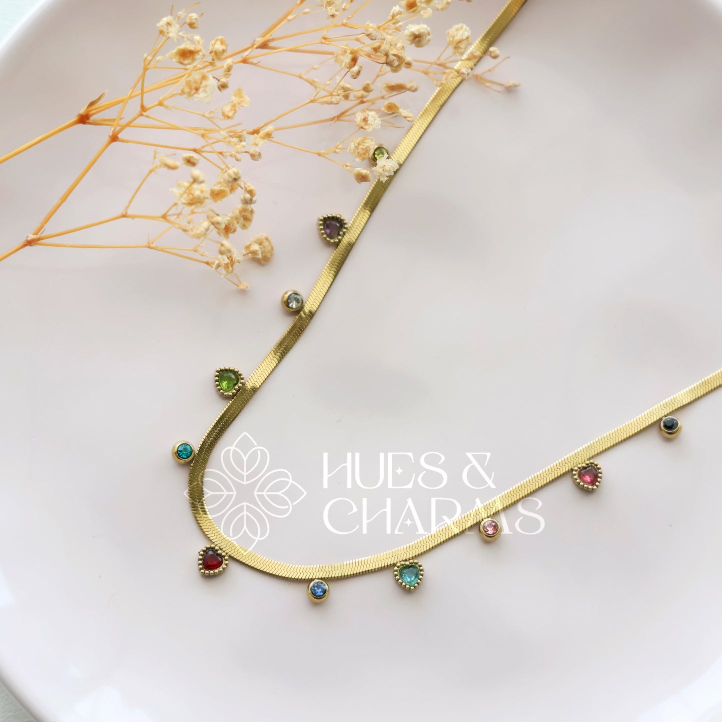 GOLDEN MULTICOLOUR STONES NECKPIECE