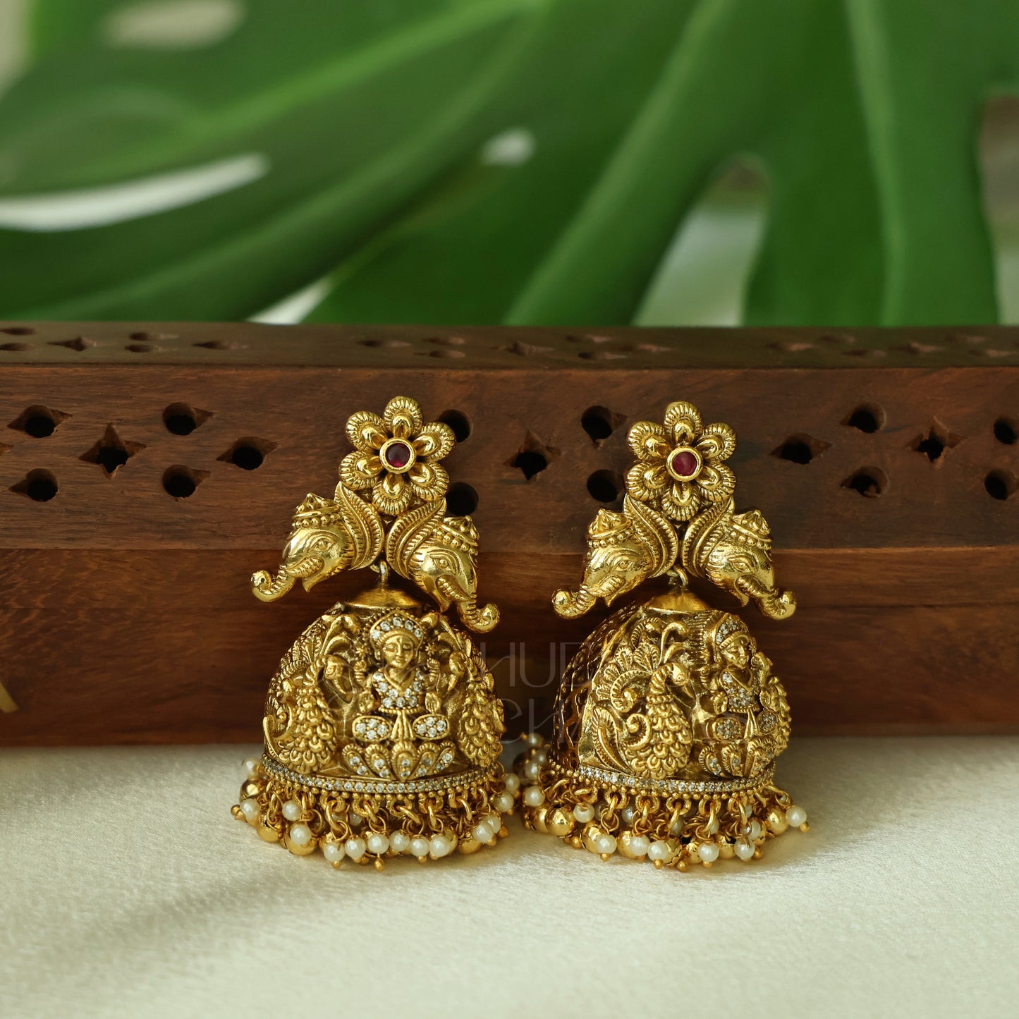 TRADITIONAL PADMALAKSHMI STATEMENT FLORAL JHUMKA WITH PEARLS | PREMIUM JEWELLERY