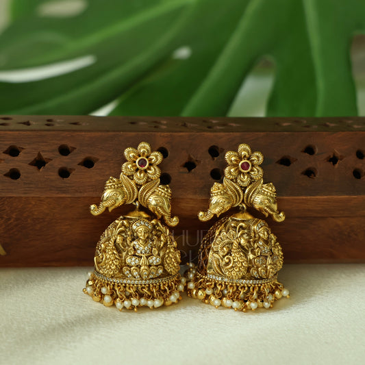 TRADITIONAL PADMALAKSHMI STATEMENT FLORAL JHUMKA WITH PEARLS | PREMIUM JEWELLERY