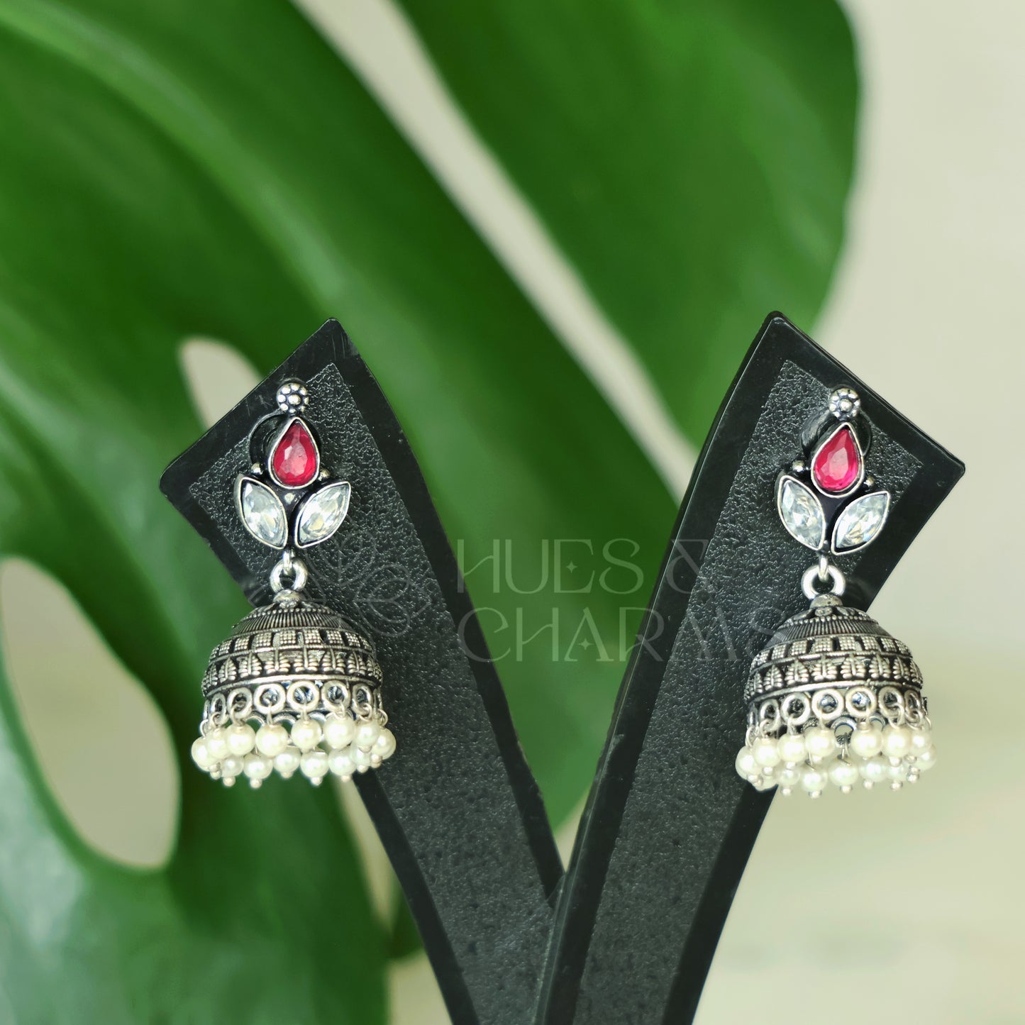OXIDISED 3 DROP JHUMKAS WITH CLUSTER PEARLS( COLOURS AVAILABLE )