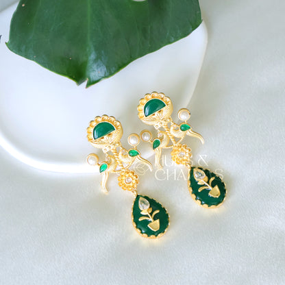 GOLDEN PEACOCK EARRINGS WITH PEARLS (COLOURS AVAILABLE)