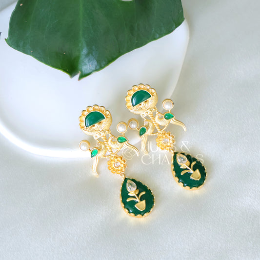 GOLDEN PEACOCK EARRINGS WITH PEARLS (COLOURS AVAILABLE)
