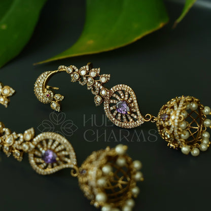 STATEMENT MAYURA AD EAR CUFF JHUMKA WITH PEARLS ( Colours available)|Premium jewellery