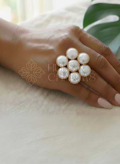 GOLDEN 7 PEARL CELESTE ADJUSTABLE RING