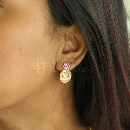 TRADITIONAL LAKSHMI 7-COIN RUBY NECKLACE SET |GOLD PLATED