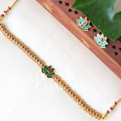 GOLDEN PADMA CHOKER SET (COLOURS AVAILABLE)