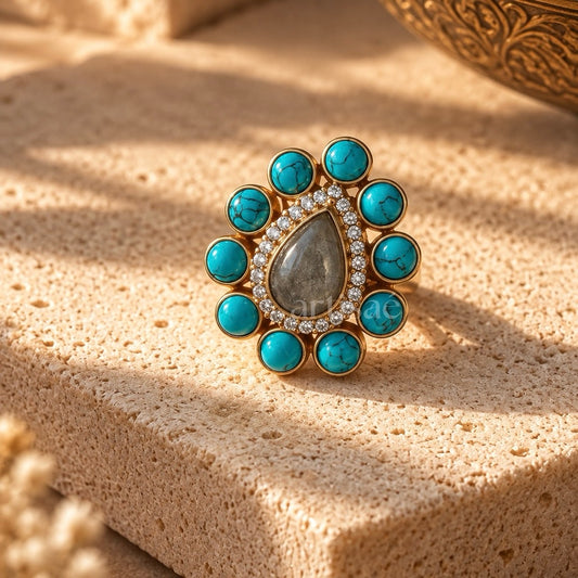 NAQSH CONTEMPORARY RING- LABRADORITE