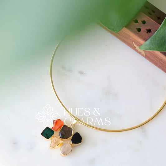 GOLDEN RAW STONE HARMONY NECK CUFF (COLOURS AVAILABLE)