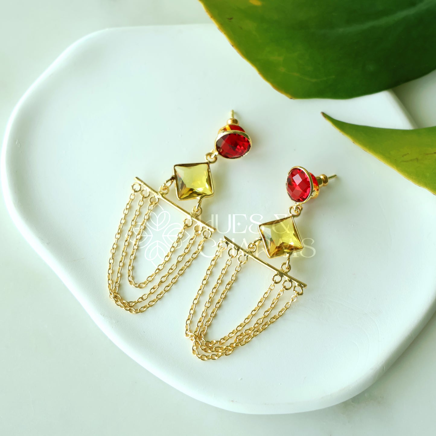 GOLDEN GLOSSY CHAINED ALLURE DANGLER EARRINGS (COLOURS AVAILABLE)