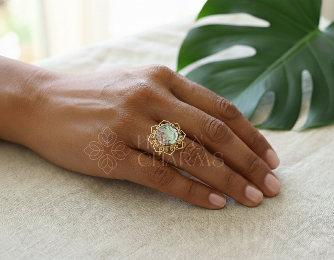 GOLDEN ABALONE STATEMENT FINGER RING