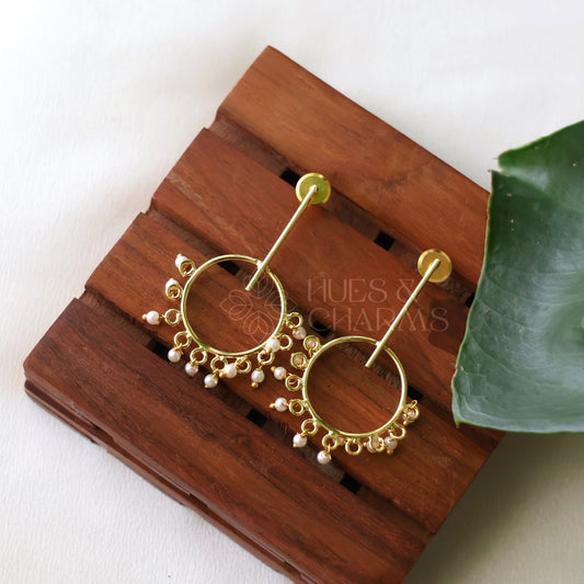 GOLDEN HOOP DROPS EARRINGS WITH PEARLS