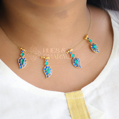 MANGO CHARMS FLOATING NECKPIECE - BLUE & GREEN