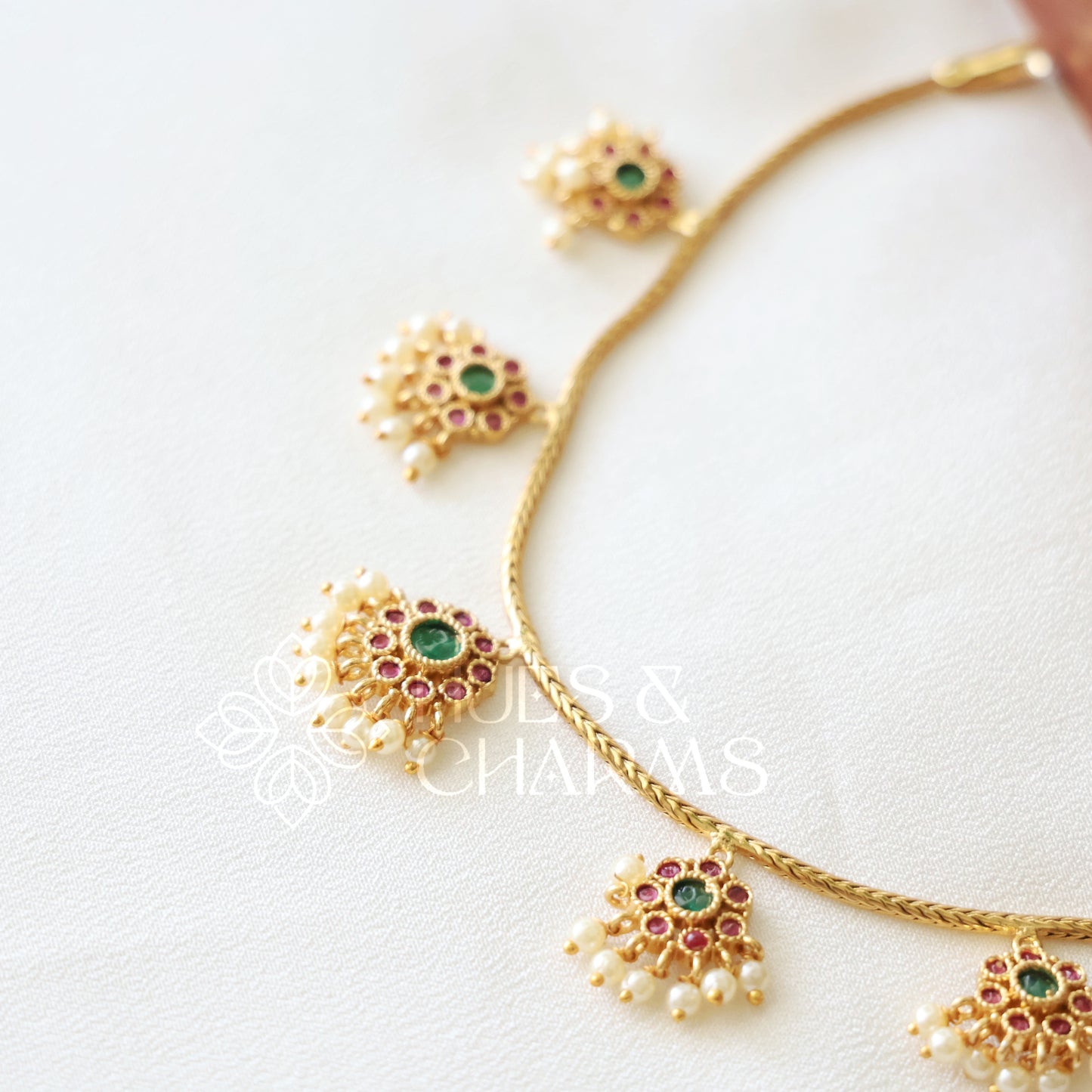 GOLDEN GULMOHAR DROPLET NECKLACE SET (COLOURS AVAILABLE)