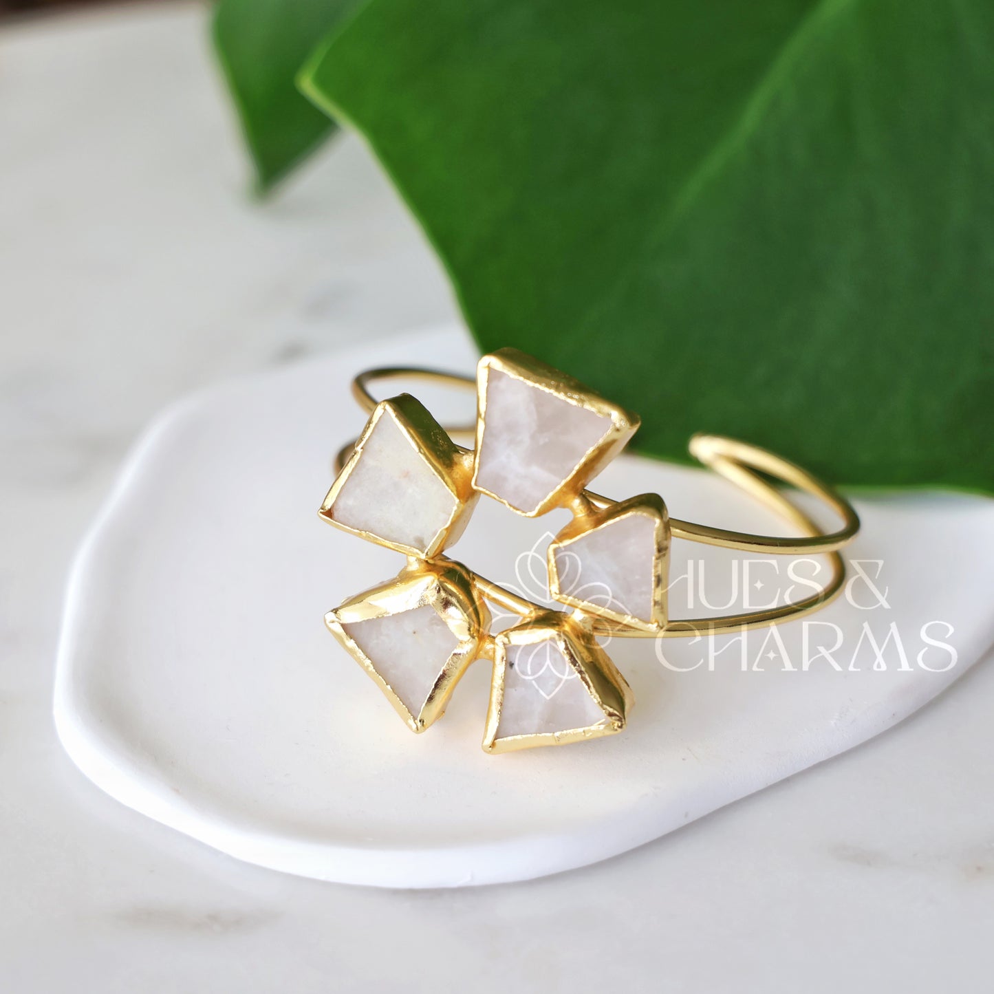 GOLDEN ELARA RAW STONE CUFF ADJUSTABLE BANGLE(COLOURS AVAILABLE)