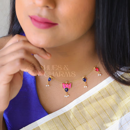 LOTUS FLOATING NECKPIECE - PINK & BLUE