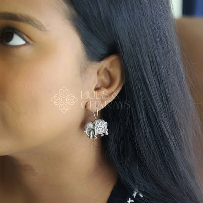 OXIDIZED HATHI DESIGN EARRINGS