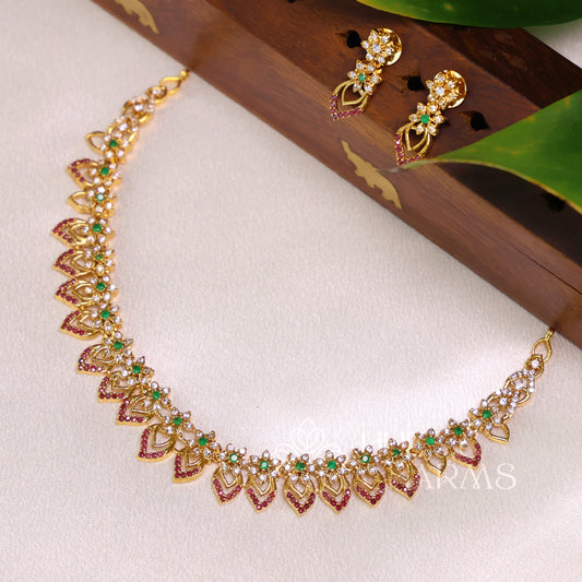 GOLDEN RUBY BLOOM NECKLACE SET