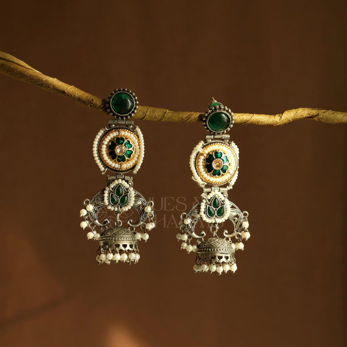 OXIDIZED GULBAHAR DUAL-TONE JHUMKA EARRINGS
