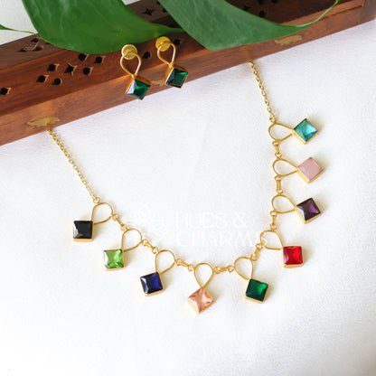 MULTICOLOR GLOSSY DROP NECKLACE SET