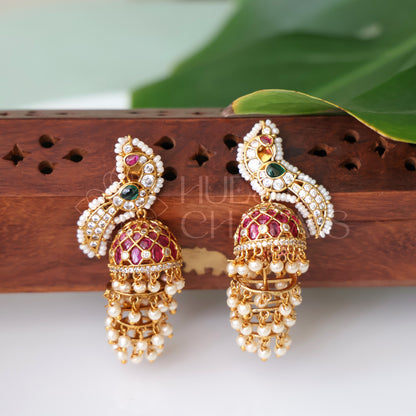 GOLDEN MAYURI LAYERED PEARL JHUMKA| PREMIUM JEWELLERY