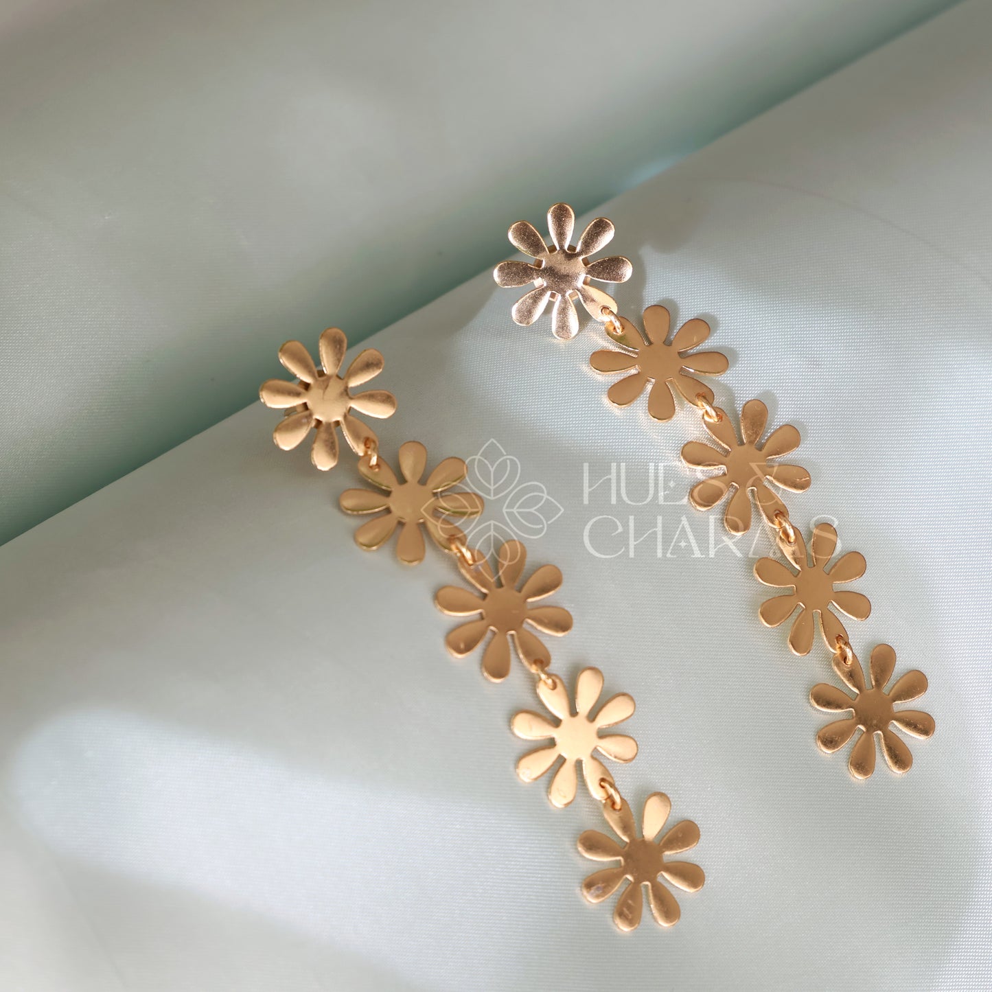 GOLDEN DAISY FLOWER 5 LAYER DROP EARRINGS