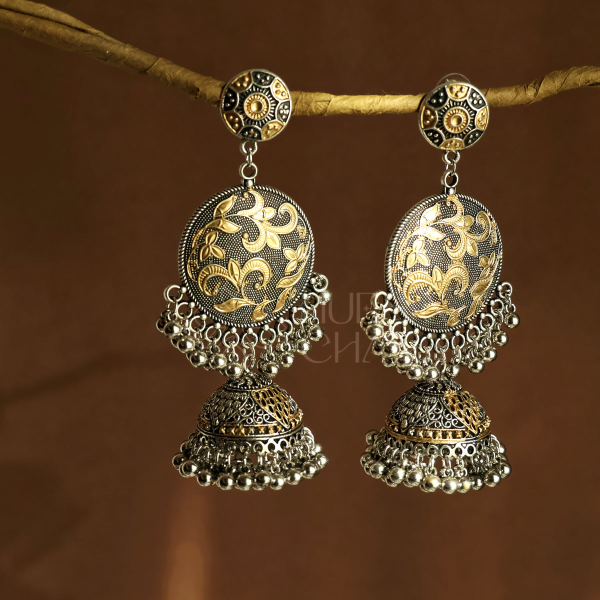 OXIDIZED DUAL TONE TARANGINI JHUMKA EARRINGS