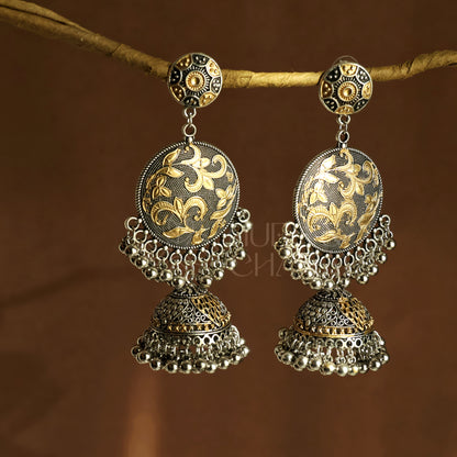 OXIDIZED DUAL TONE TARANGINI JHUMKA EARRINGS