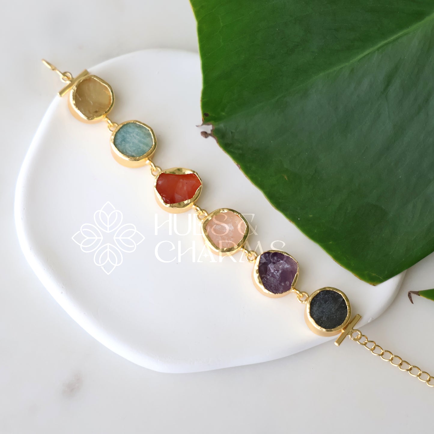 GOLDEN 6 RAW STONE ADJUSTABLE BRACELET (COLOURS AVAILABLE)