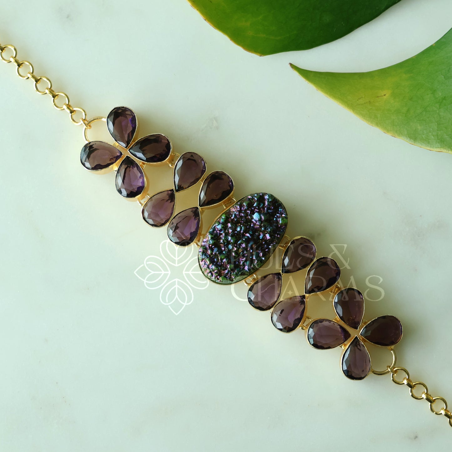 NATURAL STONE IVY DROP BOLD CHOKER (Colours available )