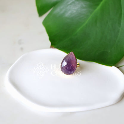GOLDEN AMETHYST DROP STONE ADJUSTABLE RING