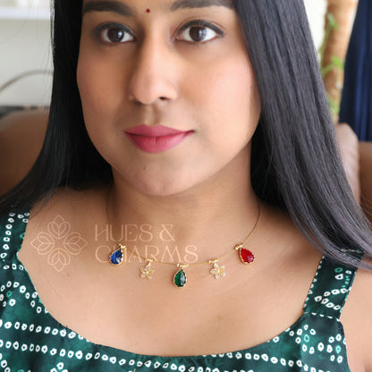 MULTICOLOUR GLOSSY DROP FLORAL FLOATING NECKPIECE