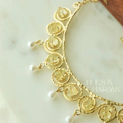 NATURAL STONE LUMIERE NECKLACE SET WITH PEARLS (Colours available)