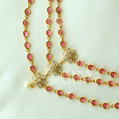 THREE-LAYER PUSHPA NECKLACE SET WITH PEARL