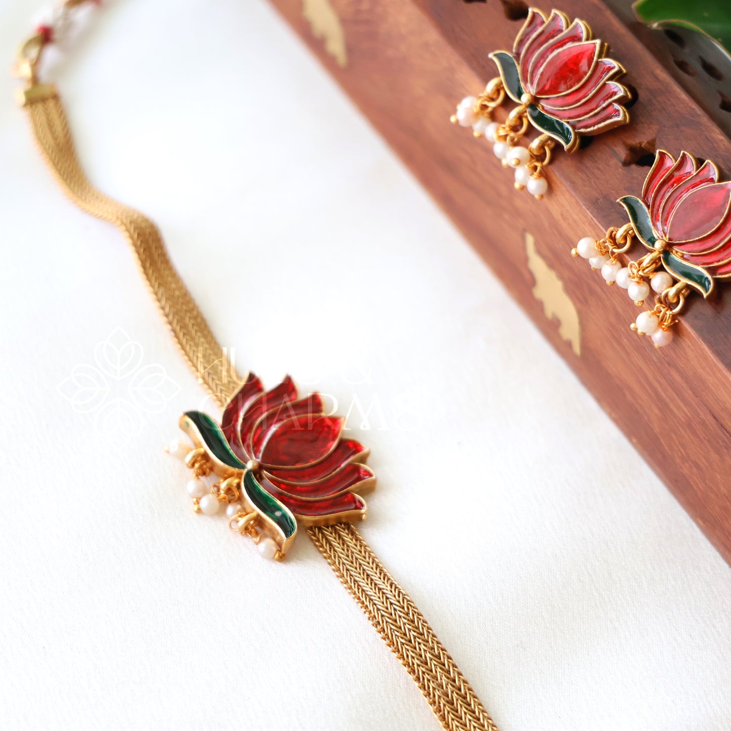 LOTUS ENAMEL GUTTAPUSALU CHOKER SET (Colours available)