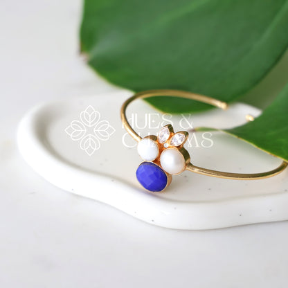 GOLDEN MIDNIGHT BLOOM PEARL ADJUSTABLE BANGLE