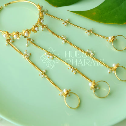 GOLDEN FLORAL ADJUSTABLE HATHPHOOL WITH PEARLS