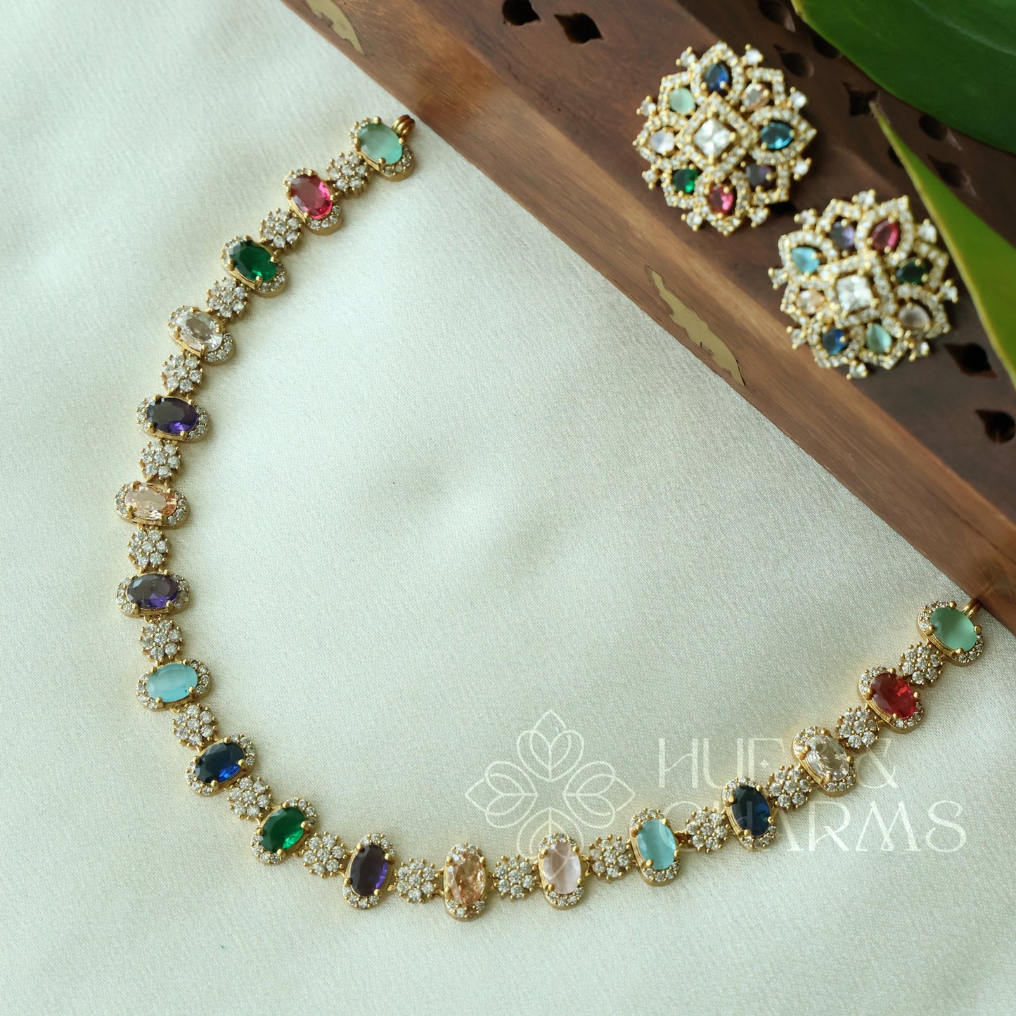 SIMPLE NAVRATNA NECKLACE SET | Premium jewellery