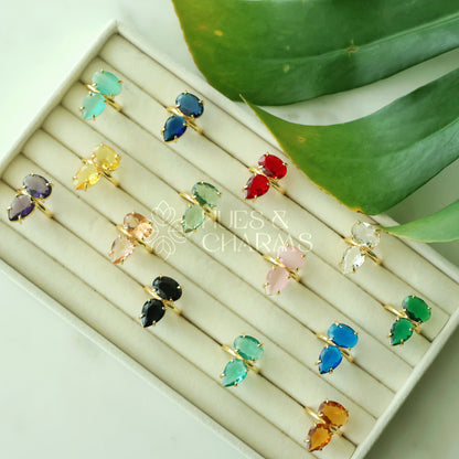GLOSSY OVAL & TEARDROP ADJUSTABLE RING (COLOURS AVAILABLE)