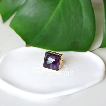 GOLDEN AMETHYST SQUARE STONE ADJUSTABLE RING