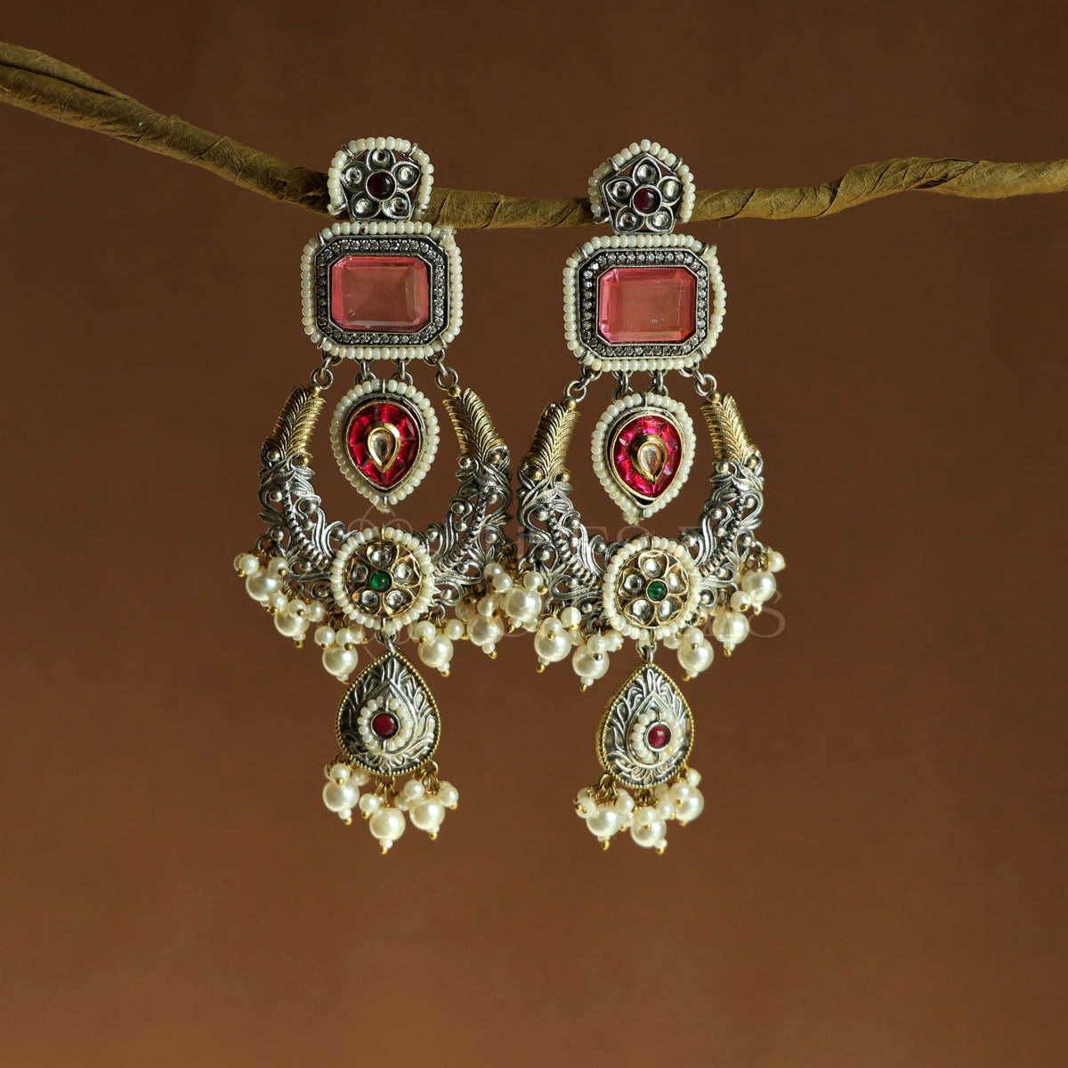 RANGMAHAL STATEMENT DUAL TONE EARRINGS WITH PEARLS