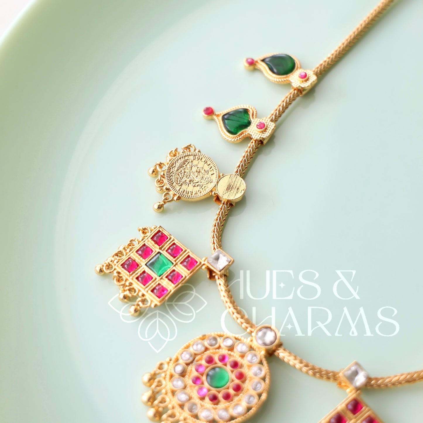 TRADITIONAL STATEMENT PALAKKA AND KASHU COIN FUSION NECKLACE | GOLD PLATED