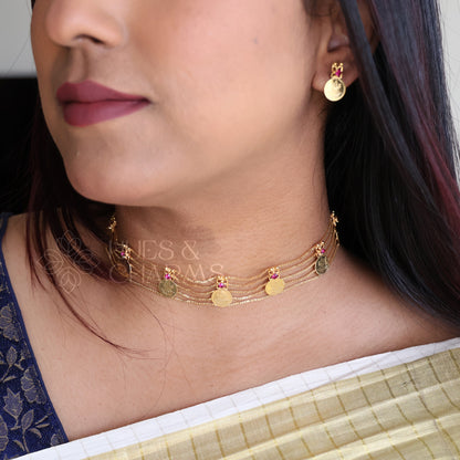 TRADITIONAL KASHU LAKSHMI COIN CHOKER SET | GOLD PLATED