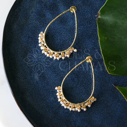 GOLDEN  MUKTA TEARDROPS STATEMENT EARRINGS