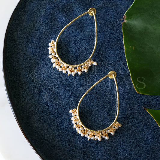 GOLDEN  MUKTA TEARDROPS STATEMENT EARRINGS
