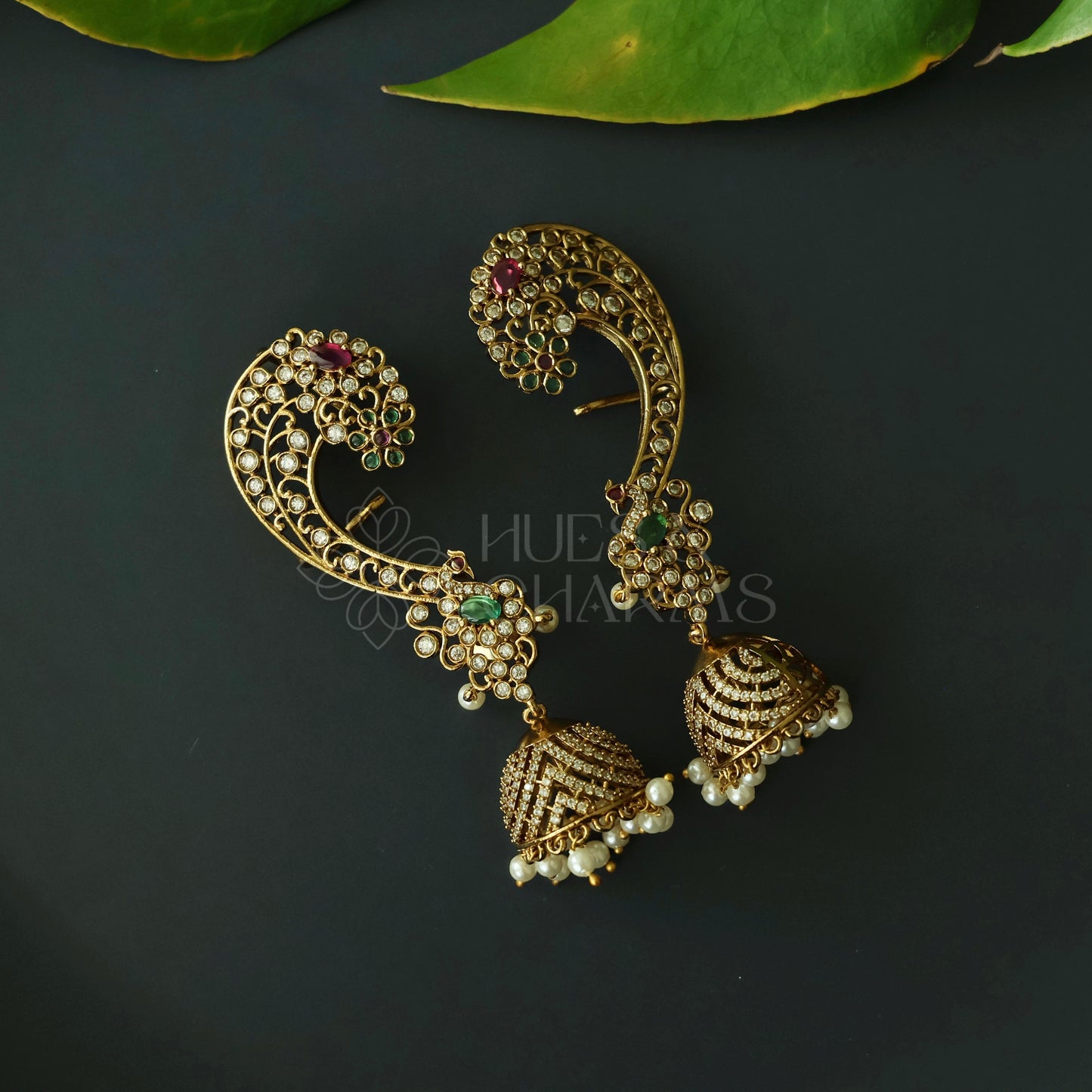STATEMENT MAYURLEKHA AD EAR CUFF JHUMKAS WITH PEARLS
