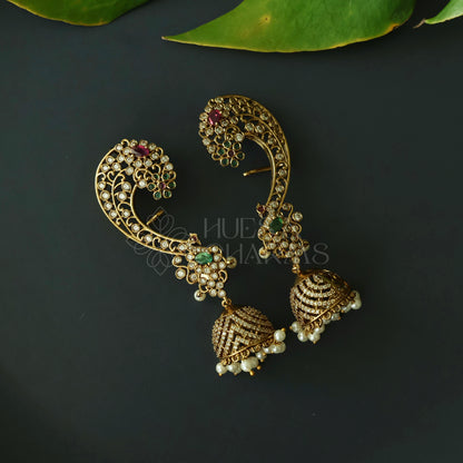 STATEMENT MAYURLEKHA AD EAR CUFF JHUMKAS WITH PEARLS