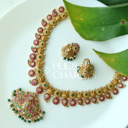 GOLDEN KEMP MAYURI 2 IN 1 NECKLACE SET| PREMIUM JEWELLERY