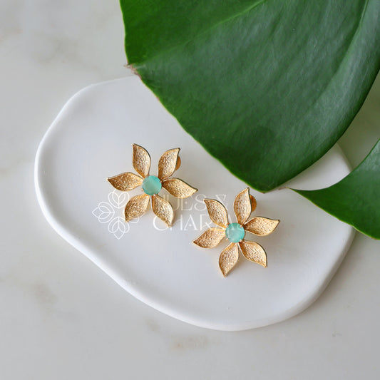 GOLDEN GLOSSY VALENCIA PETAL STUD EARRINGS (COLOURS AVAILBLE )