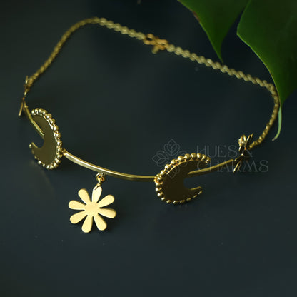 GOLDEN CRESCENT BLOOM CHOKER NECK CUFF