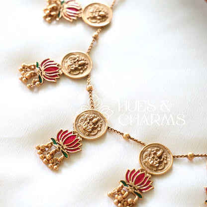 GOLDEN PADMA LAKSHMI COIN NECKLACE SET